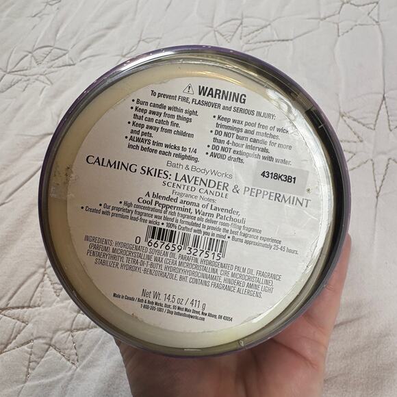 Bath & Body Works Calming Skies Lavender & Peppermint 14.5oz Scented Jar Candle - Picture 3 of 5